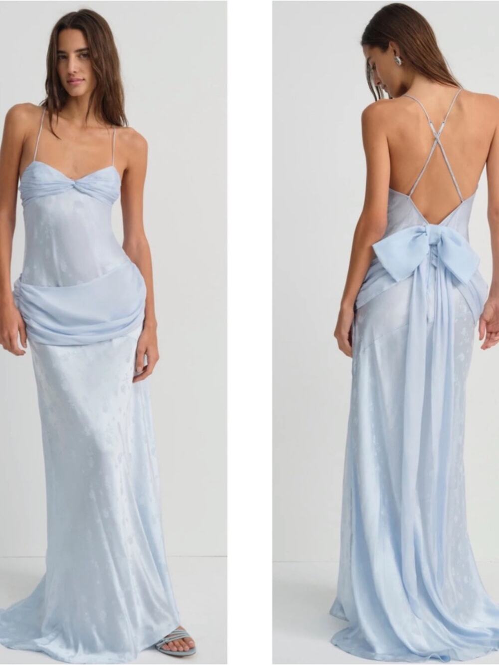 FOR LOVE & LEMONS Daisy Floral Ruched Draped Bow Detail Silk Maxi Dress Size XL